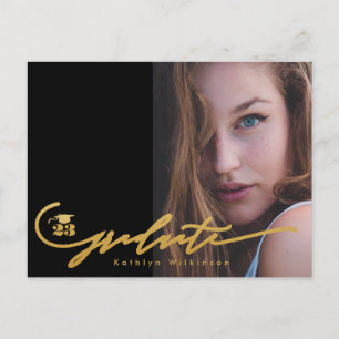 Cartão Postal De Anúncio Chique Foto GRAD Caligrafia Preta Dourada Moderna