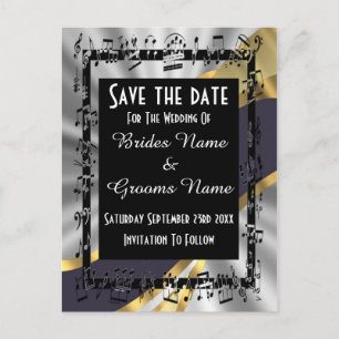 Cartão Postal De Anúncio Chique prata dourado e preto salve a data