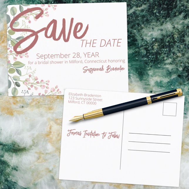 Cartão Postal De Anúncio Chuva de Pastel Floral em Aquarela Chá de Noiva (Criador carregado)