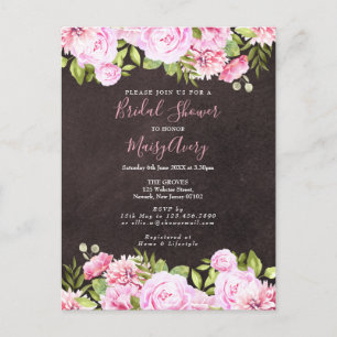 Cartão Postal De Anúncio Chuveiro Nupcial Floral Aquarela Lousa