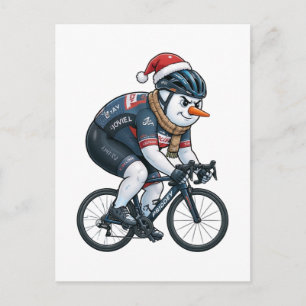 Cartão Postal De Anúncio Ciclista Boneco de Neve Natal 2026 Festa de Natal