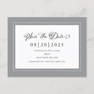 Cartão Postal De Anúncio Cinza Save The Date Elegante Chic de Casamento Não