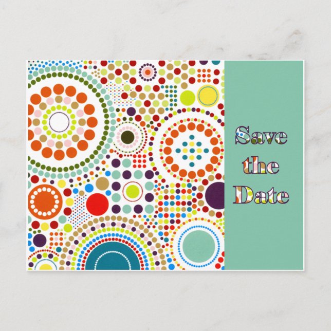Cartão Postal De Anúncio Círculos dos Anos Sessenta Salve a Data (Frente)
