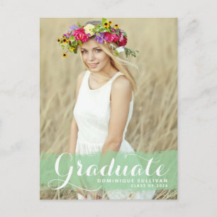 Cartão Postal De Anúncio Classe de Aquarela Verde de Graduação de Foto 20