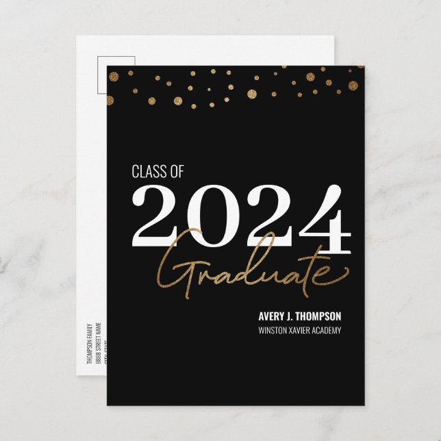 Cartão Postal De Anúncio Classe de Graduação Dourada a Formando 2024 (Frente/Verso)