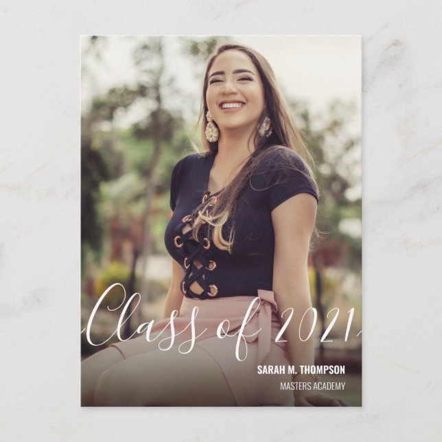 Cartão Postal De Anúncio Classe de Nome de Foto do Formando feminino 2021 (Frente)