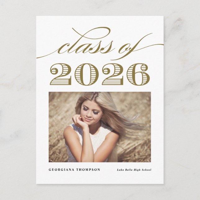Cartão Postal De Anúncio Classe de Vintage Dourada de Graduação de Foto 202 (Frente)