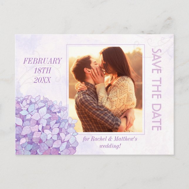 Cartão Postal De Anúncio Clássica Hydrangea Foto de Casamento Salva a Data (Frente)
