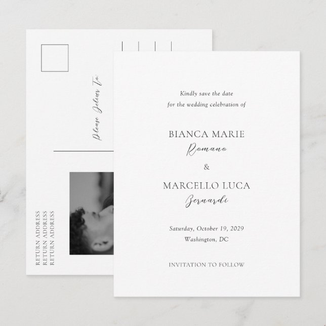 Cartão Postal De Anúncio Clássico Casamento Atemporal Salve a Data (Frente/Verso)