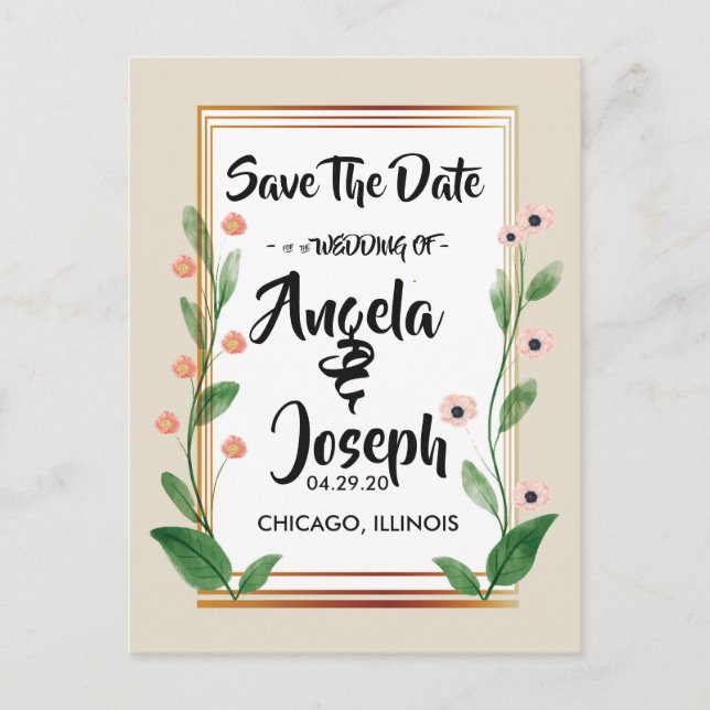 Cartão Postal De Anúncio Clássico e Elegante sofisticado Salvar a Data (Frente)