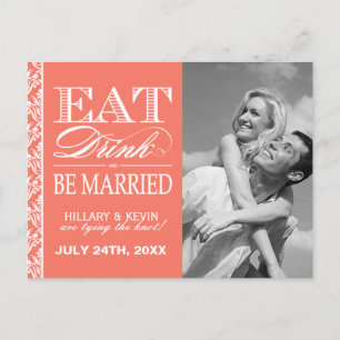 Cartão Postal De Anúncio Classy Coral Damask Save the Date