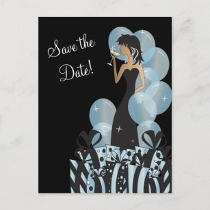 Cartão Postal De Anúncio Classy Diva Girl's Party   Salvar a data   Azul