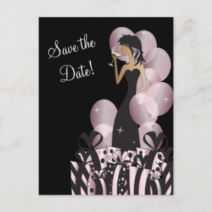 Cartão Postal De Anúncio Classy Diva Girl's Party   Salvar a data   Rosa