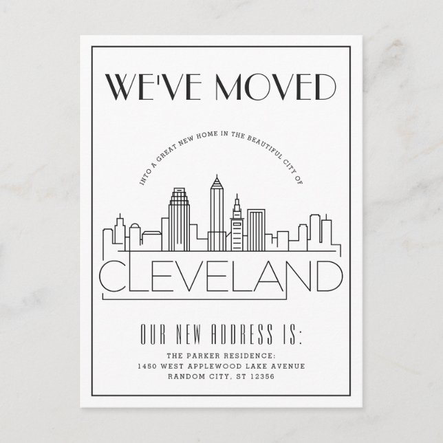 Cartão Postal De Anúncio Cleveland, Ohio Moderno Deco | Mudança de Endereço (Frente)