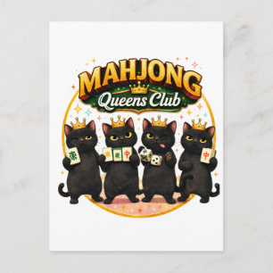 Cartão Postal De Anúncio Clube das Rainhas do Mahjong Gatos Pretos Fofos