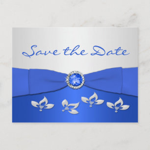Cartão Postal De Anúncio Cobalt Blue e Silver Floral Guardem o Cartão de Da