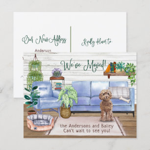 Cartão Postal De Anúncio Cockapoo Aconchegante Mudança de Casa Nova