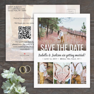Cartão Postal De Anúncio Código QR Casamento de cinco fotos moderno Salve a