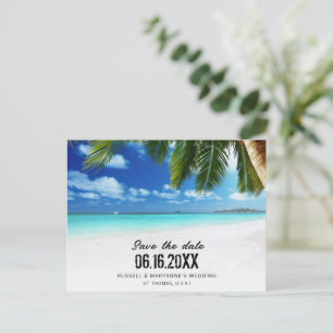 Cartão Postal De Anúncio Código QR da praia tropical Casamento Salve a Data