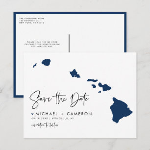 Cartão Postal De Anúncio Código QR do Mapa de Estado do Havaí do marinho Az