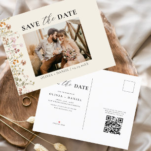 Cartão Postal De Anúncio Código QR Flor Silvestre Casamento Floral