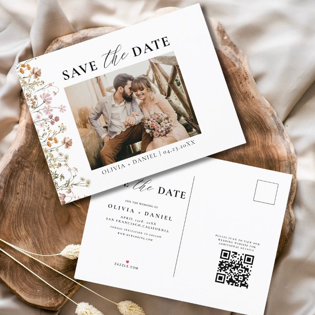 Cartão Postal De Anúncio Código QR Flor Silvestre Floral Casamento (Criador carregado)