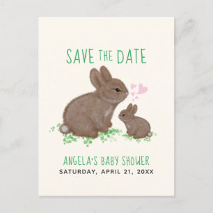 Cartão Postal De Anúncio Coelhinhos Adoráveis Corações Baby Shower Salve a 