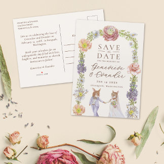 Cartão Postal De Anúncio Coelho Boho Rosa Amor Floral Casamento Salve a Dat
