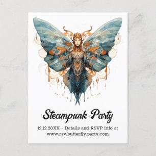Cartão Postal De Anúncio Cogwing Monarca Borboleta Casamento Steampunk