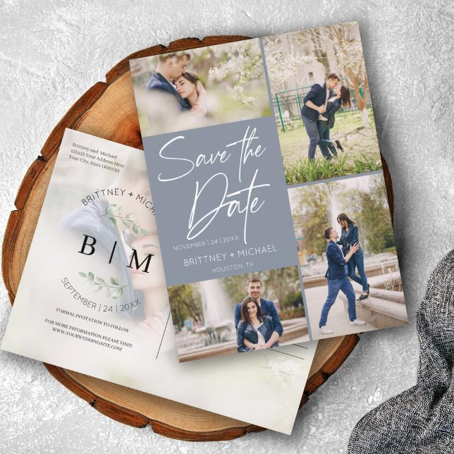 Cartão Postal De Anúncio Colagem Azul Dusty Com Mão Exceto A Data (Criador carregado)