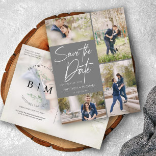 Cartão Postal De Anúncio Colagem de Cinza com Letra Mão Salvar a Data