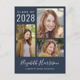 Cartão Postal De Anúncio Colagem de Fotos Azul Moderno Formatura