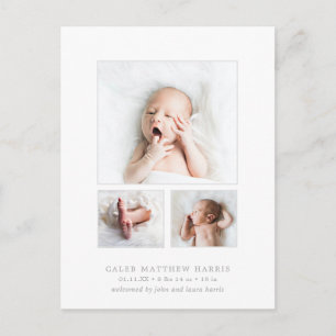 Cartão Postal De Anúncio Colagem de Fotos Clássica Cinza Menino Recém-Nasci