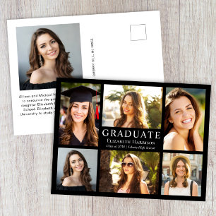 Cartão Postal De Anúncio Colagem de Fotos Clássica Formatura Preta