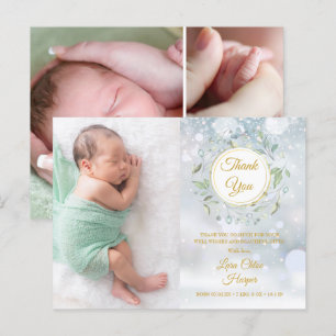 Cartão Postal De Anúncio Colagem de Fotos de Bebê no Inverno Floral Obrigad