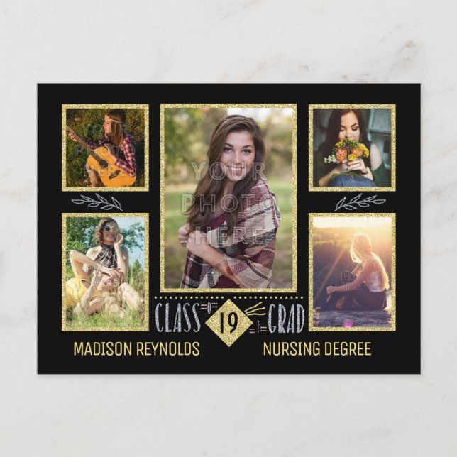 Cartão Postal De Anúncio Colagem de Fotos de Graduação do Ensino Médio e Fa (Frente)