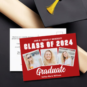 Cartão Postal De Anúncio Colagem de Fotos de Graduação Vermelho Branco 2025