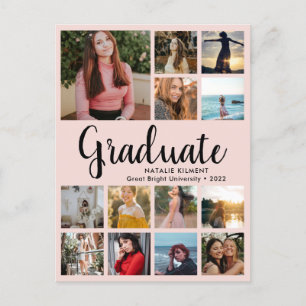 Cartão Postal De Anúncio Colagem de Fotos de Graduado 13 Rosa e Preto Gradu