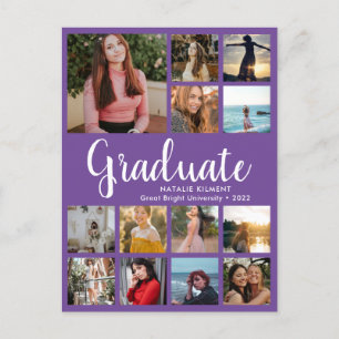 Cartão Postal De Anúncio Colagem de Fotos de Graduado 13 Roxo Graduação