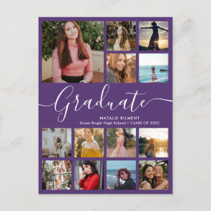 Cartão Postal De Anúncio Colagem de Fotos de Graduado 14 Roxo Graduação