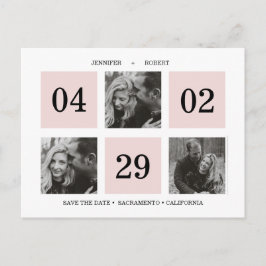 Cartão Postal De Anúncio Colagem de Fotos em Grid | Rosa Bege | SALVE A DAT