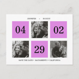Cartão Postal De Anúncio Colagem de Fotos em Grid | Roxo Neon | SALVE A DAT