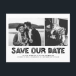 Cartão Postal De Anúncio Colagem de Fotos Escandinavas Pretas Salve Nossa D<br><div class="desc">Cartão postal de anúncio de data de casamento com colagem de fotos e tipografia escandinava em preto e branco | Anuncie a data do seu casamento para familiares e amigos com este cartão de anúncio de data personalizável. Ele apresenta tipografia escandinava preta. Personalizado com duas das suas fotos favoritas.</div>