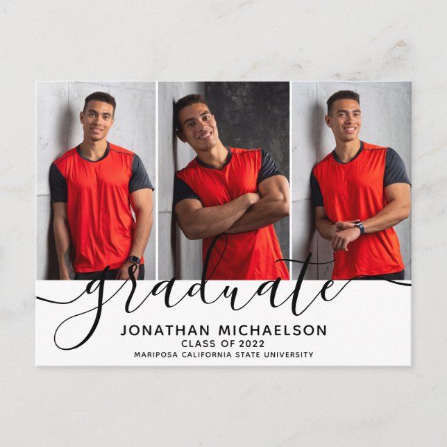 Cartão Postal De Anúncio Colagem de Fotos Moderna 3 Fotos Graduação (Frente)