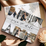 Cartão Postal De Anúncio Colagem de Fotos Moderna Salva a Cinza de Data<br><div class="desc">Escolha as melhores fotos de sua filmagem de noivado ou suas fotos favoritas de vocês dois para salvar a data perfeita. As palavras salvar a data são manuscritas para dar uma sensação pessoal ao cartão. A frente tem 6 imagens e a parte traseira tem uma grande imagem com um filtro...</div>