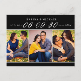 Cartão Postal De Anúncio Colagem de Fotos Preta Moderna Salve a Data