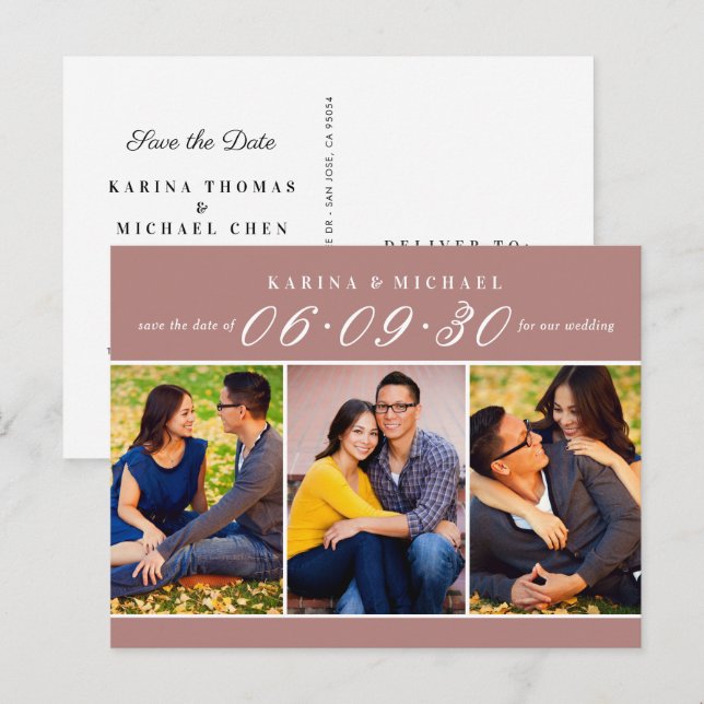 Cartão Postal De Anúncio Colagem de Fotos Rosa Empoeirado Moderno para Salv (Frente/Verso)