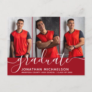 Cartão Postal De Anúncio Colagem de Fotos Vermelha para Formatura Moderna
