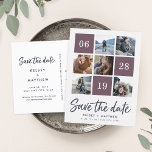 Cartão Postal De Anúncio Colagem de Grade | Data de salvamento da foto<br><div class="desc">Anuncie seus próximos núpcias com essas chic, salve os cartões postais de data em rico moody plum e azul de meia-noite, com seis de suas fotos favoritas de quadrado e sua data de casamento em um layout repleto. "Save the Date" (Salvar a data) aparece abaixo em um novo tipo de...</div>