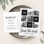 Cartão Postal De Anúncio Colagem de Grade | Imagem em preto-e-branco Salvar<br><div class="desc">Anuncie seus próximos núpcias com esses chic preto e branco salve os cartões postais de data com seis de suas fotos quadrado favoritas e a data de seu casamento em um layout nivelado. "Save the Date" (Salvar a data) aparece abaixo em um novo tipo de marcador de pincel de script...</div>